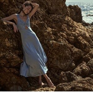 NWT Doen Saorsie Silk Mineral Blue Dress